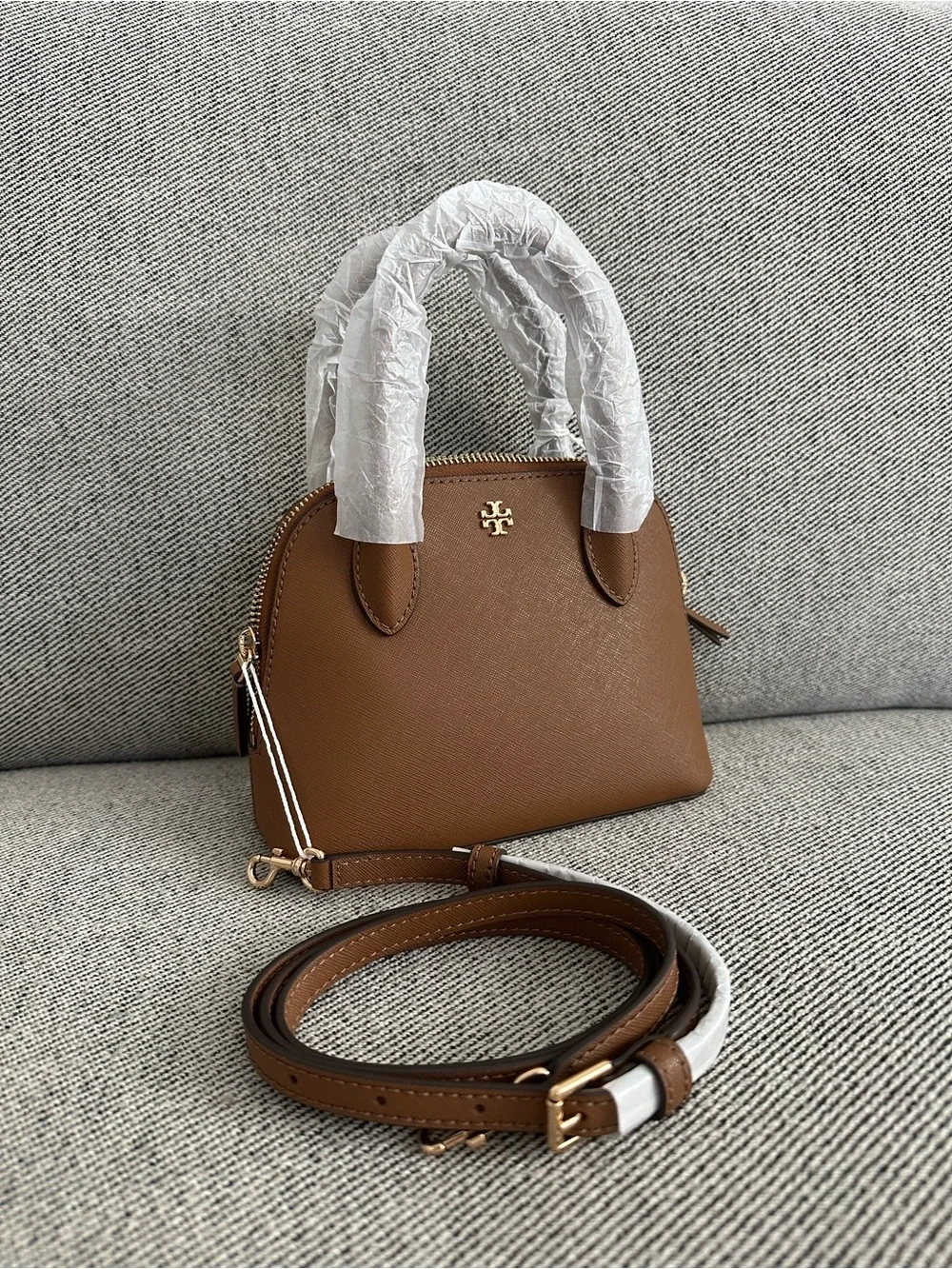 NWT Tory Burch Emerson Mini Dome Satchel Crossbody in Moose 159531